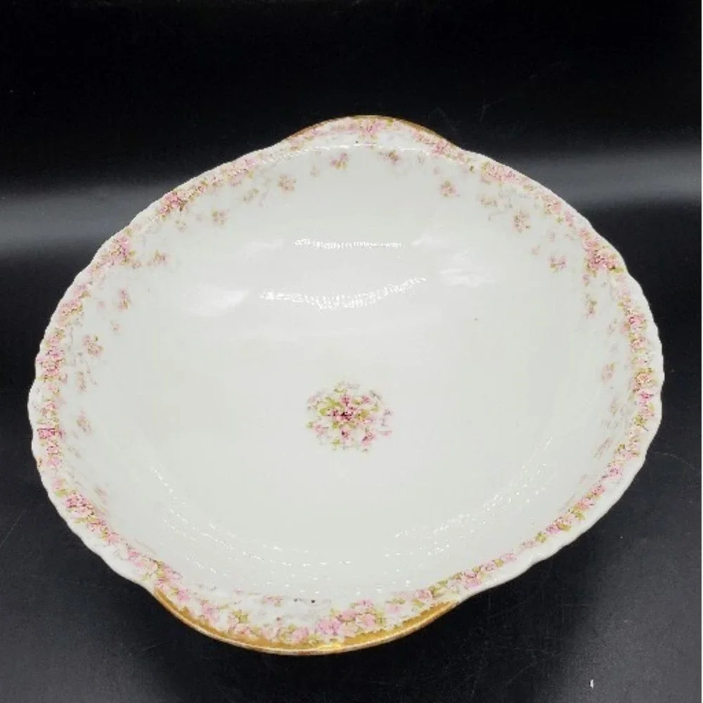 Vintage Haviland Limoges Porcelain Oval Vegetable Serving Bowl Footed Pink Rose